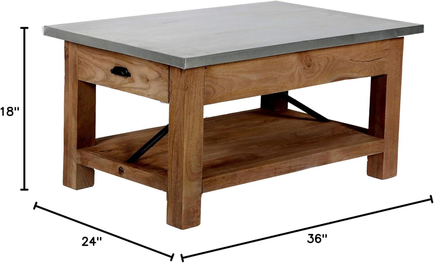 Crockett 36"W Industrial Rustic Solid Wood Frame Rectangular Coffee Table With Storage