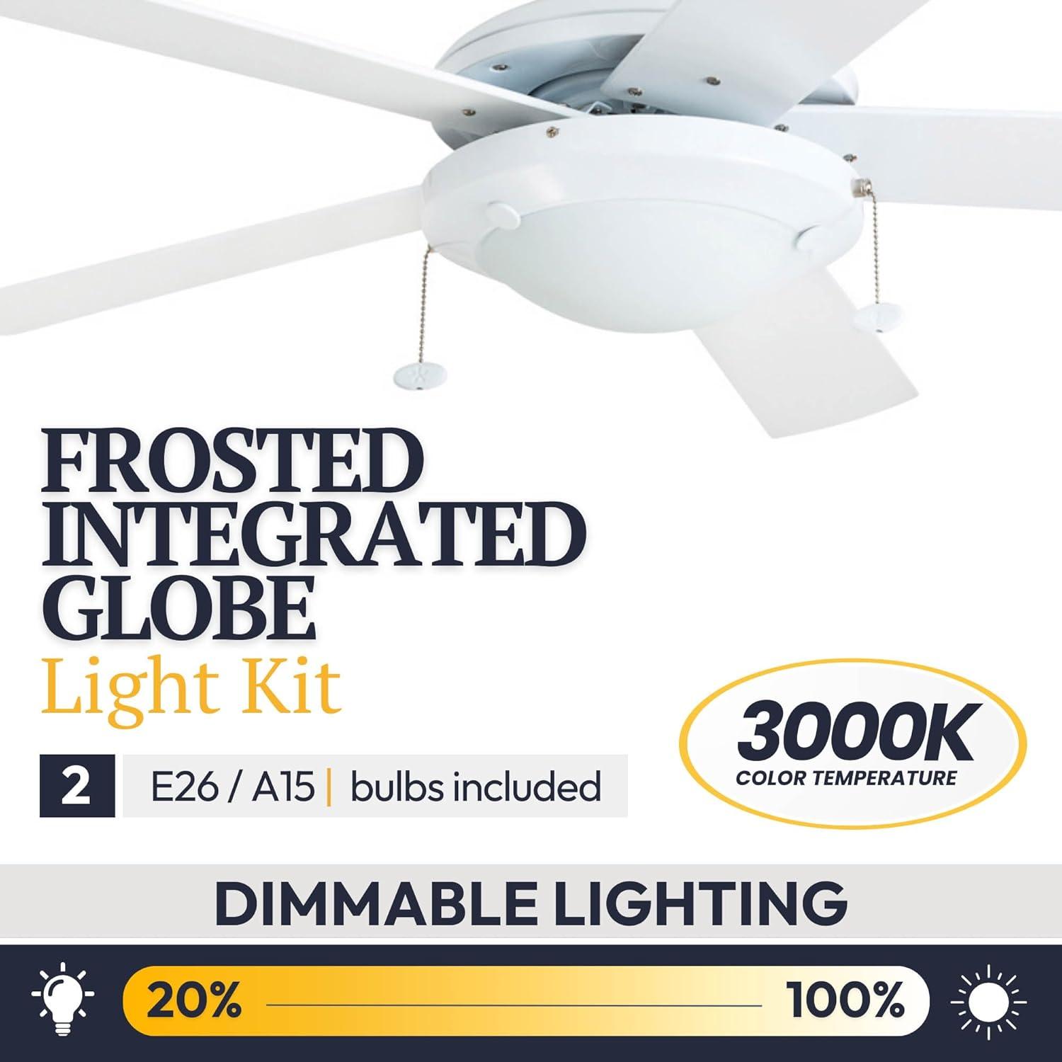 Prominence Home Bolivar 52" White Ceiling Fan with 5 Blades, Integrated LED Light Kit, Pull Chains & Reverse Airflow