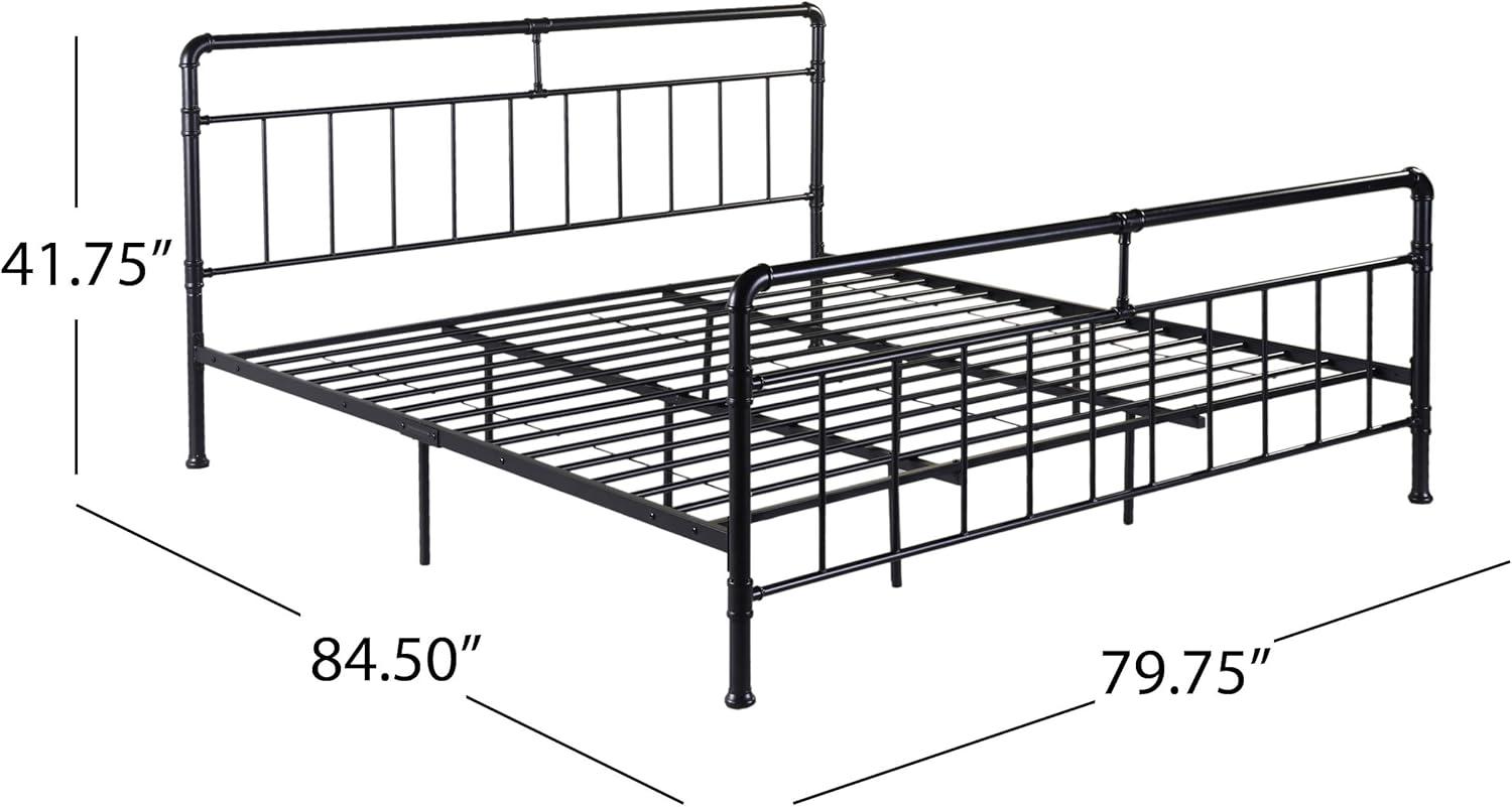 Cherrish King-Size Iron Bed Frame, Minimal, Industrial, Flat Black