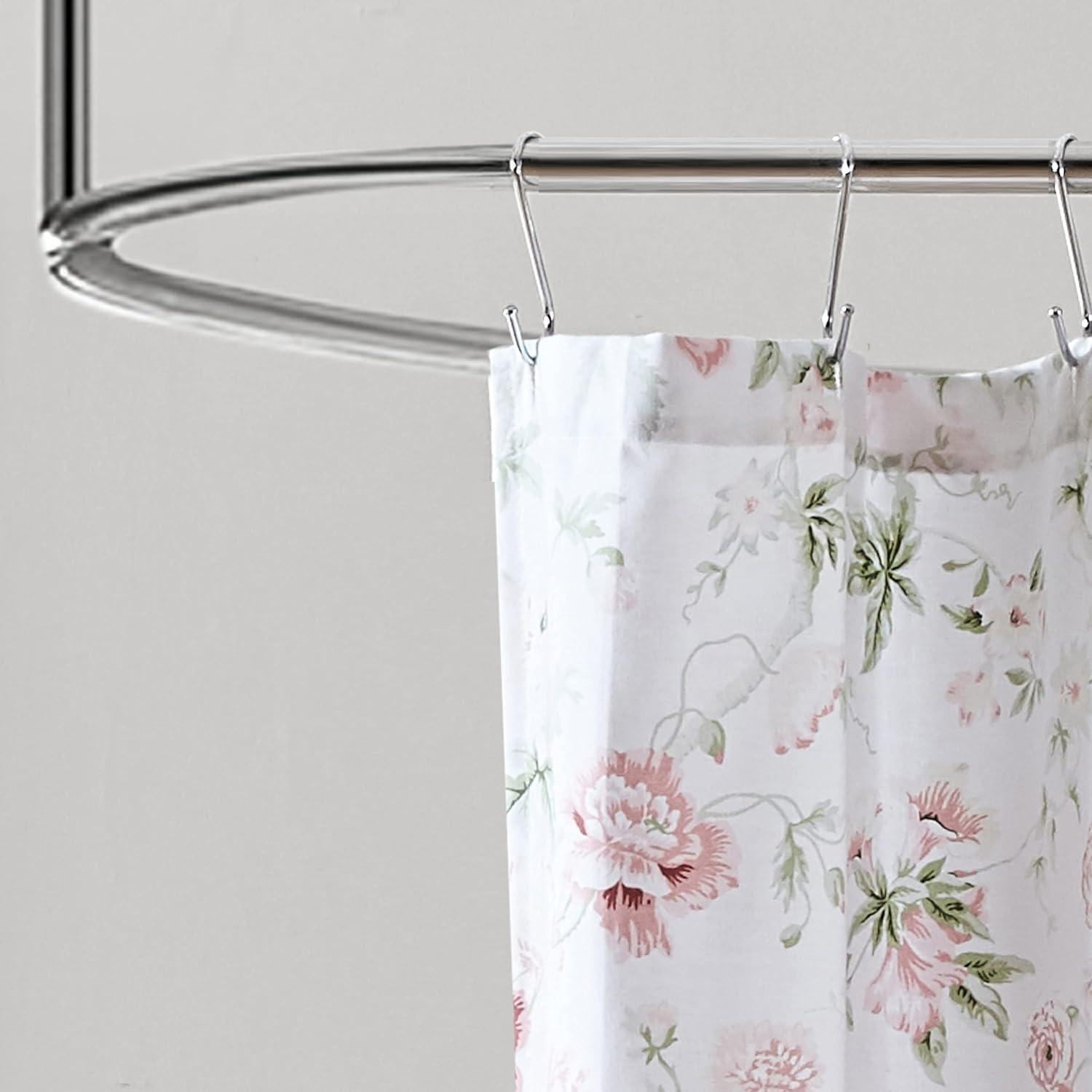 Breezy Floral Pink Cotton Hookless Shower Curtain