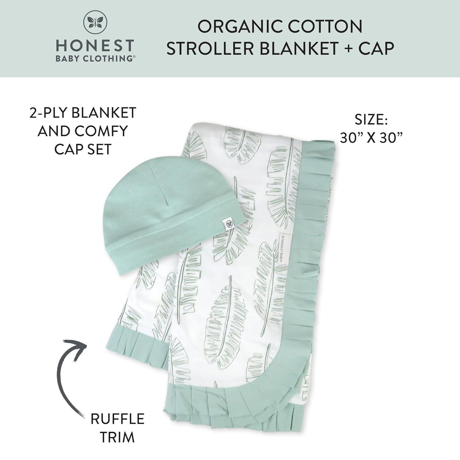 Honest Baby Clothing Organic Cotton Boy/Girl 2-Piece Stroller Blanket and Beanie Hat Gift Set, Sage