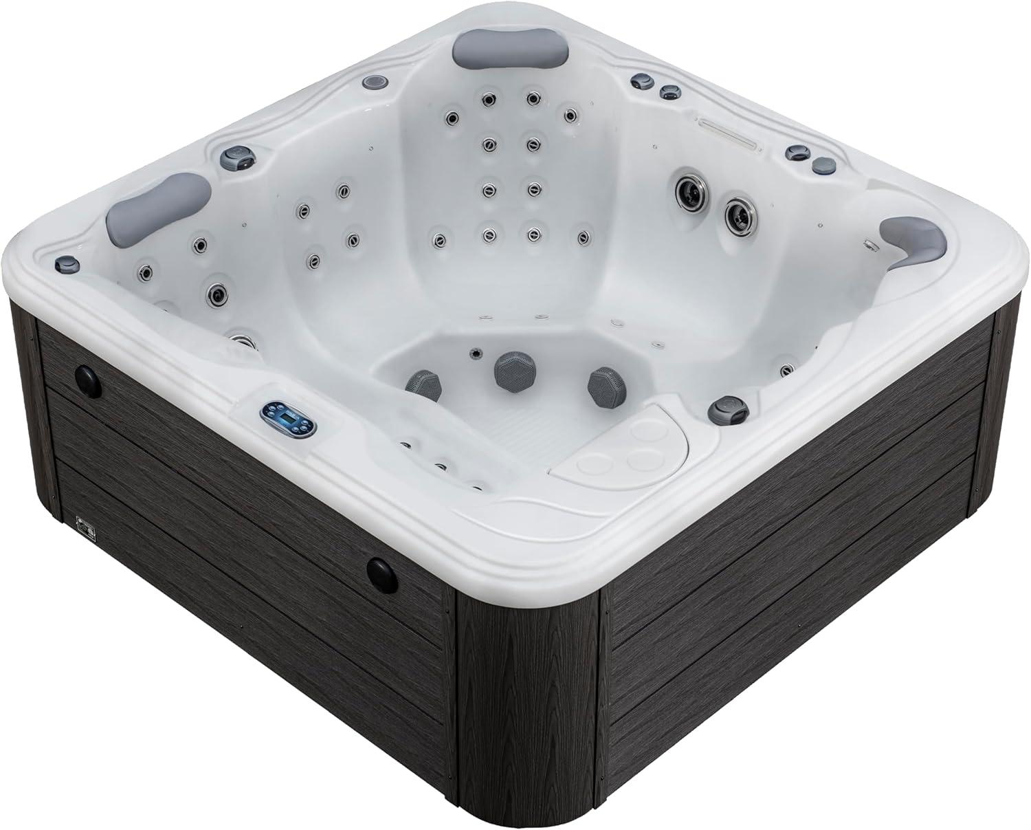 Gloss White and Grey 5-Person Rectangle Electric Hot Tub