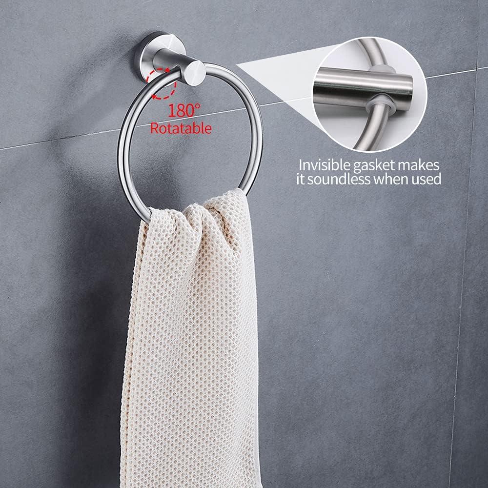 10 Pieces Brushed Nickel Bathroom Hardware Set Include 16inch Towel Bar,4pcsTowel Hooks,Toilet Paper Holder,Hand Towel Ring Round SUS304 Stainless Steel Bathroom Accessories Set