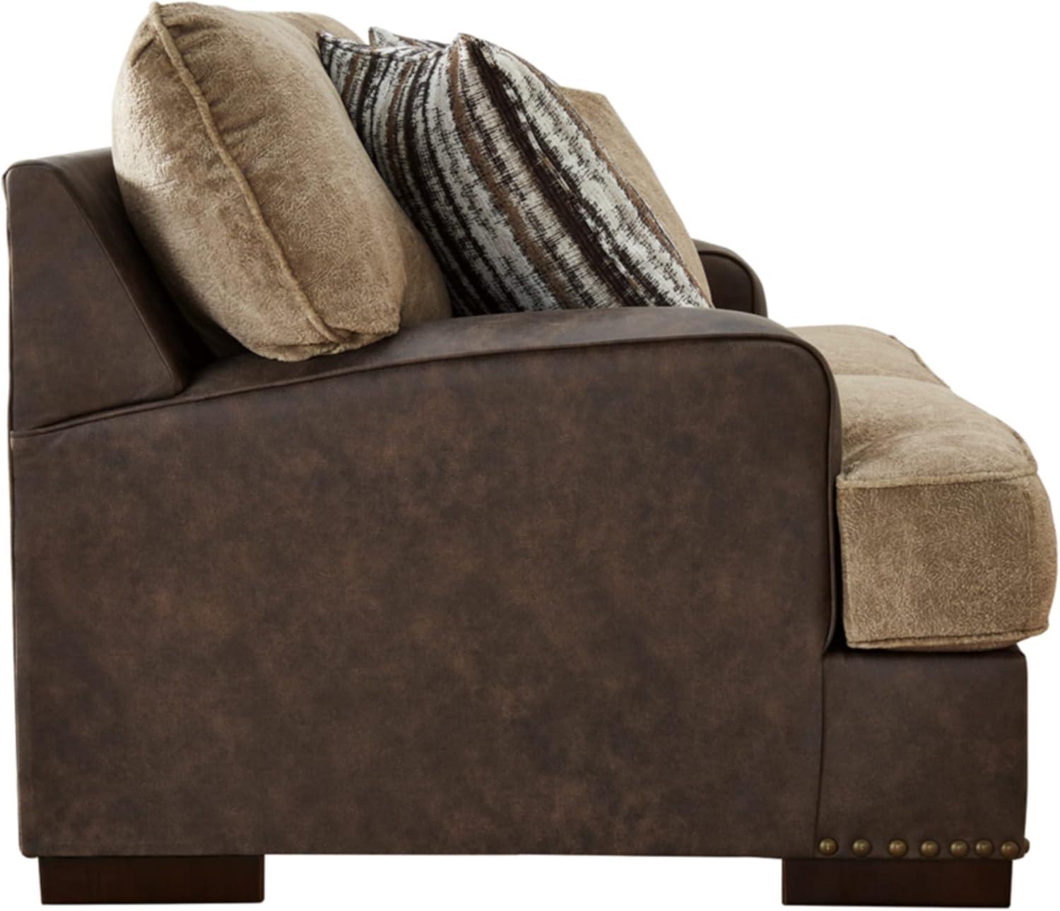 Brown Faux Leather Nailhead Track Arm Loveseat