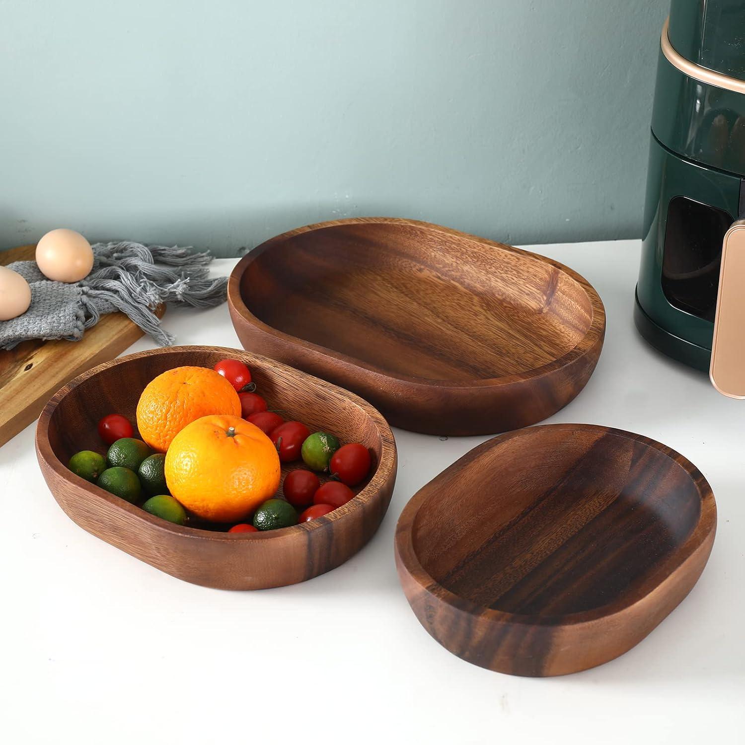 Acacia Wood Oval Salad and Serving Bowl Set of 3