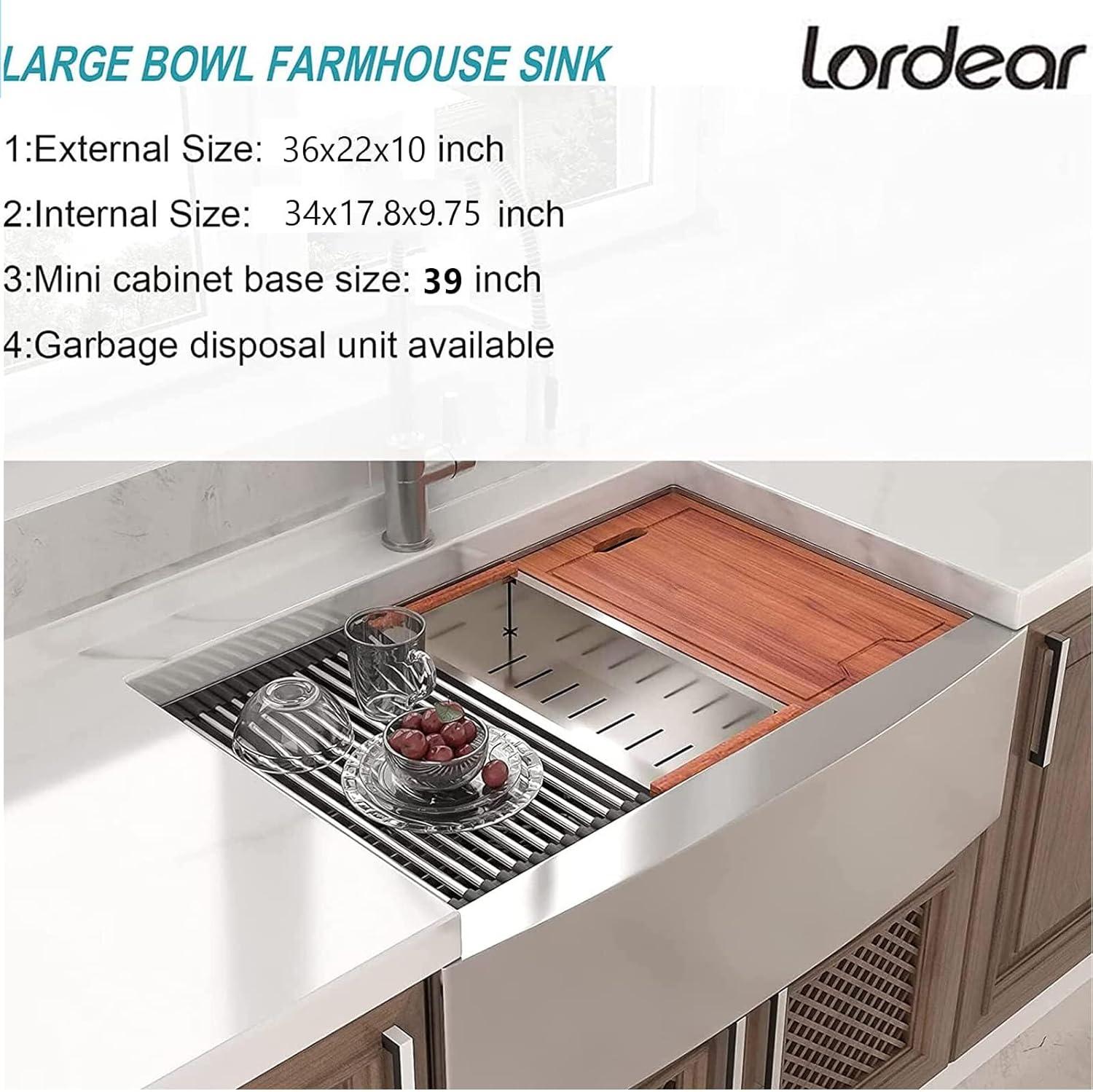 36 Farmhouse Sink Stainless Steel Kitchen Sink Apron Front Ledge Workstation Single Bowl Farm Sink