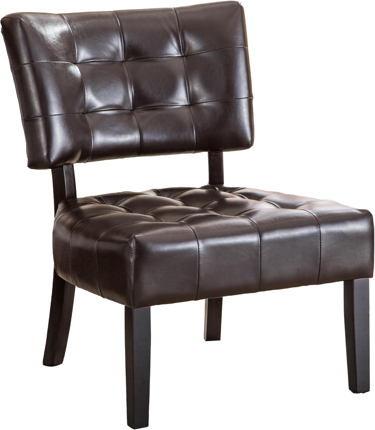 Roundhill Furniture Blended Leather Tufted Accent Chair with Oversized Seating, Brown Faux Leather