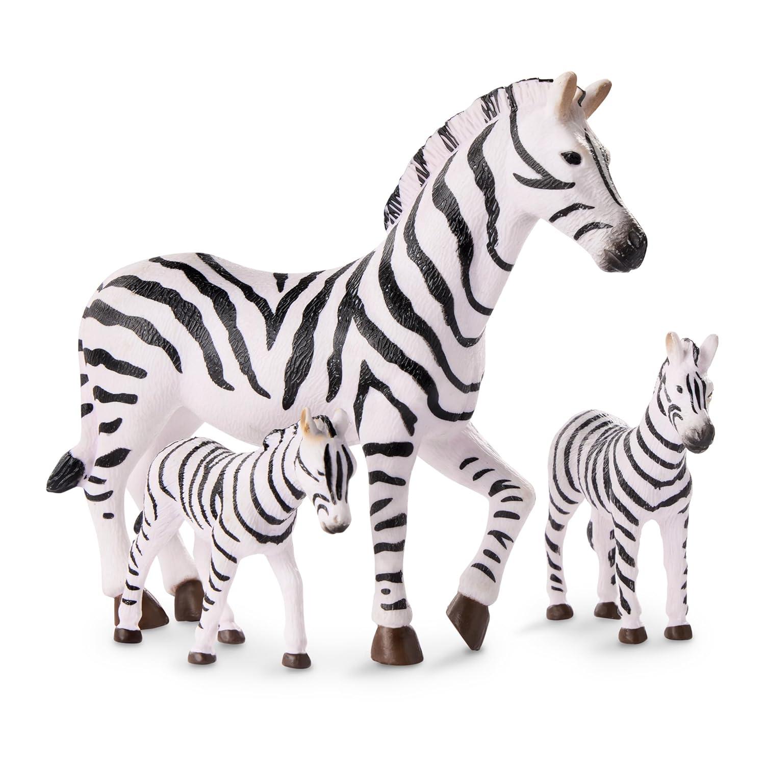 Terra by Battat – 4 Pieces Zebra Family – Realistic Plastic Safari Animals for Kids – Zoo Animal Toys – Educational Figures – Inspires Creative Play – Great Gift for Toddlers & Kids – 3+ Years