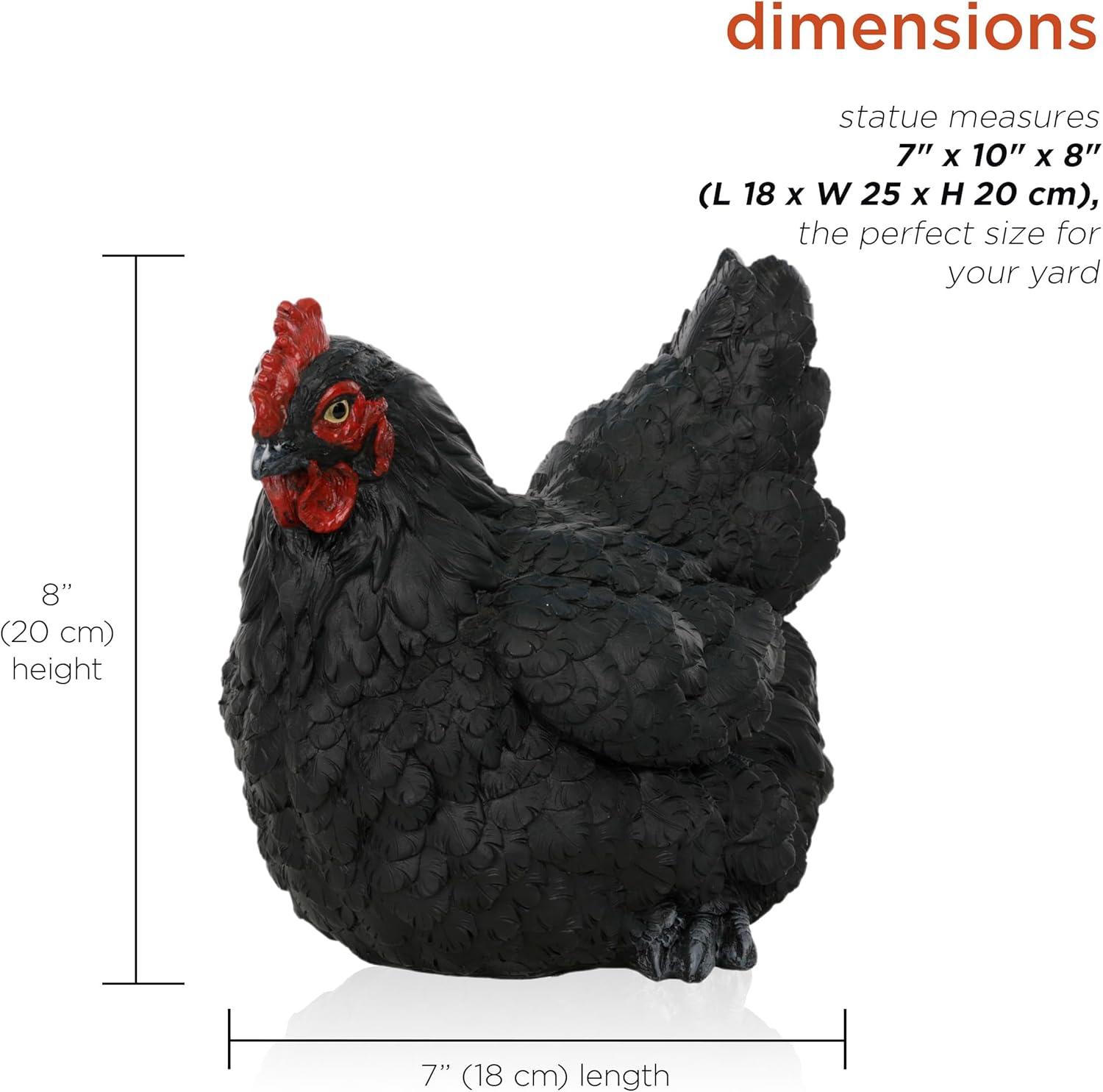 8" Black Polyresin Resting Hen Garden Statue