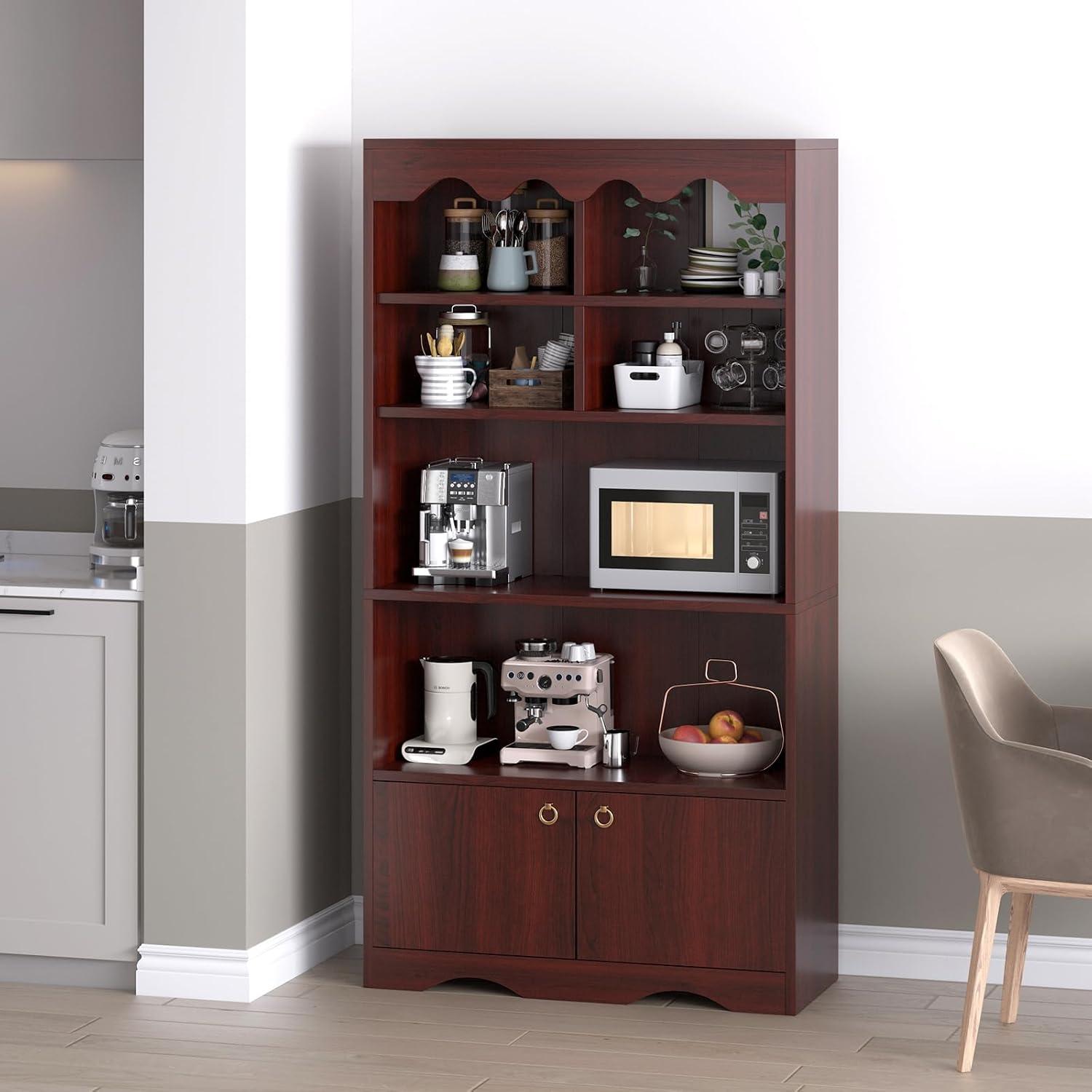 Bookshelf 5 Tier Open, Bookcase Modern with Doors, Wood Bookcase Storage Organizer Shelf, 63 inch Storage Shelves for Bedroom Living Room Office