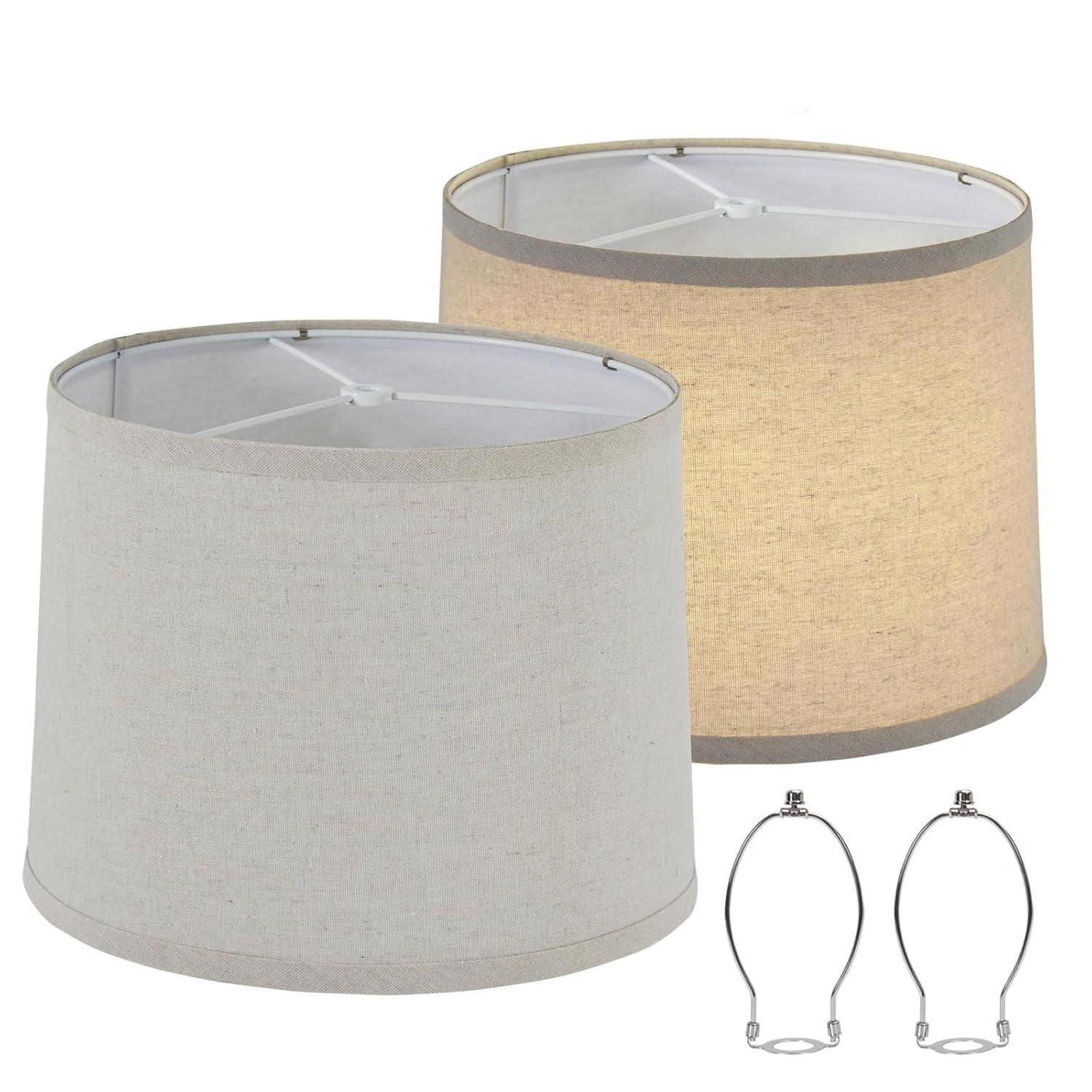 Lamp Shades Set of 2, Drum Lamp Shades for Table Lamps 11.6" Top x 12.6" Bottom x 9.8" High (Spider Fitter), Natural Linen Medium Lampshades for Floor Lamps Bedside Lamps, Beige