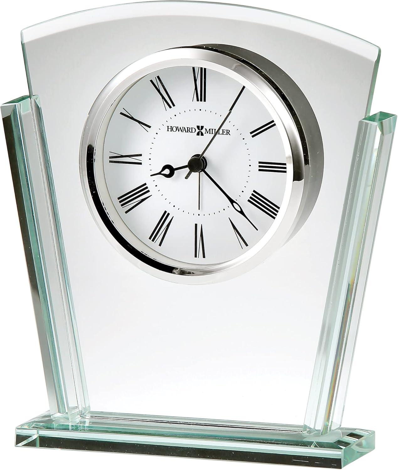 Howard Miller® Granby Modern & Contemporary Roman Numeral Glass Quartz Movement / Crystal Tabletop Clock with Alarm in Polished Silver/White/Black