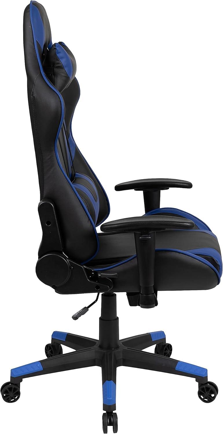Flash Furniture X20 Gaming Chair Racing Office Ergonomic Computer PC Adjustable Swivel Chair with Reclining Back in Blue LeatherSoft