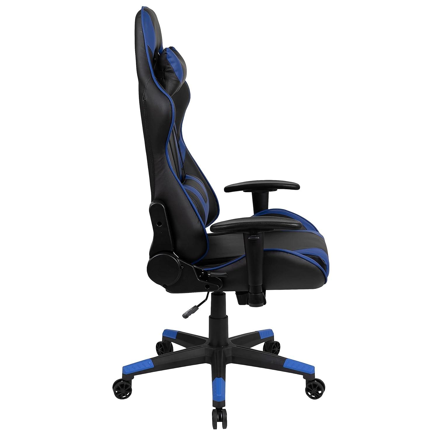 Flash Furniture X20 Gaming Chair Racing Office Ergonomic Computer PC Adjustable Swivel Chair with Reclining Back in Blue LeatherSoft
