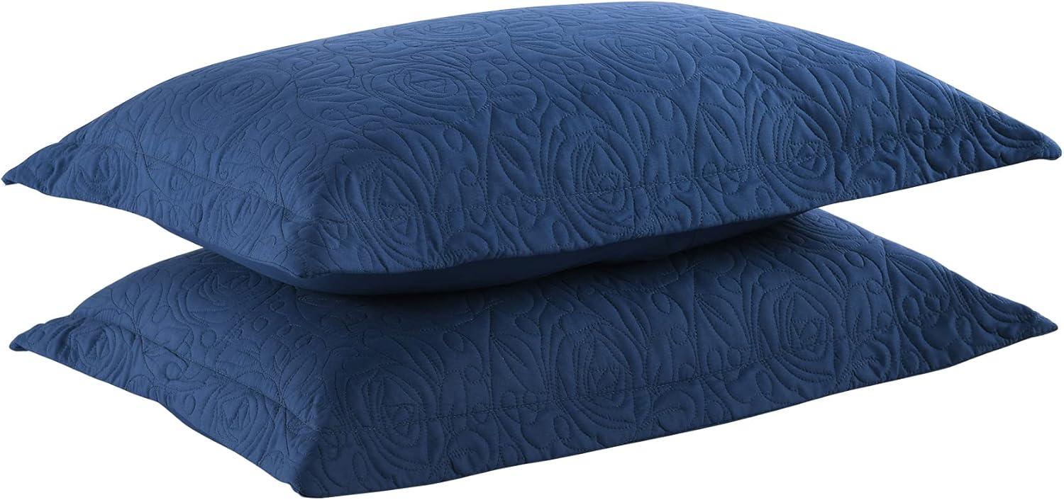 Marcielo 2 Pcs Embroidered Pillow Shams King Size Navy King
