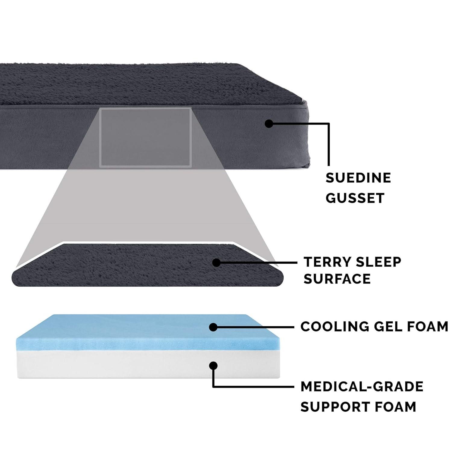 Furhaven Cooling Gel Dog Bed for Large/Medium Dogs w/ Removable Washable Cover, For Dogs Up to 55 lbs - Terry & Suede Mattress - Gray, Large
