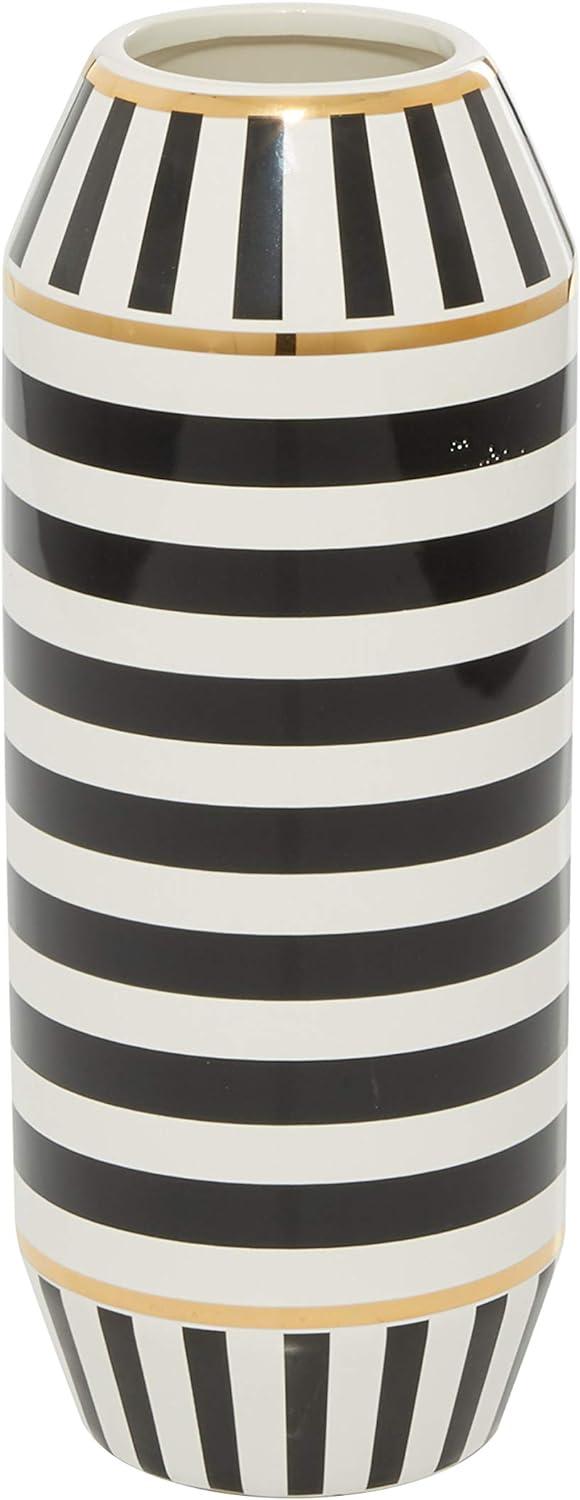 Modern Striped Black and Gold Ceramic Vase - 12.55" Height