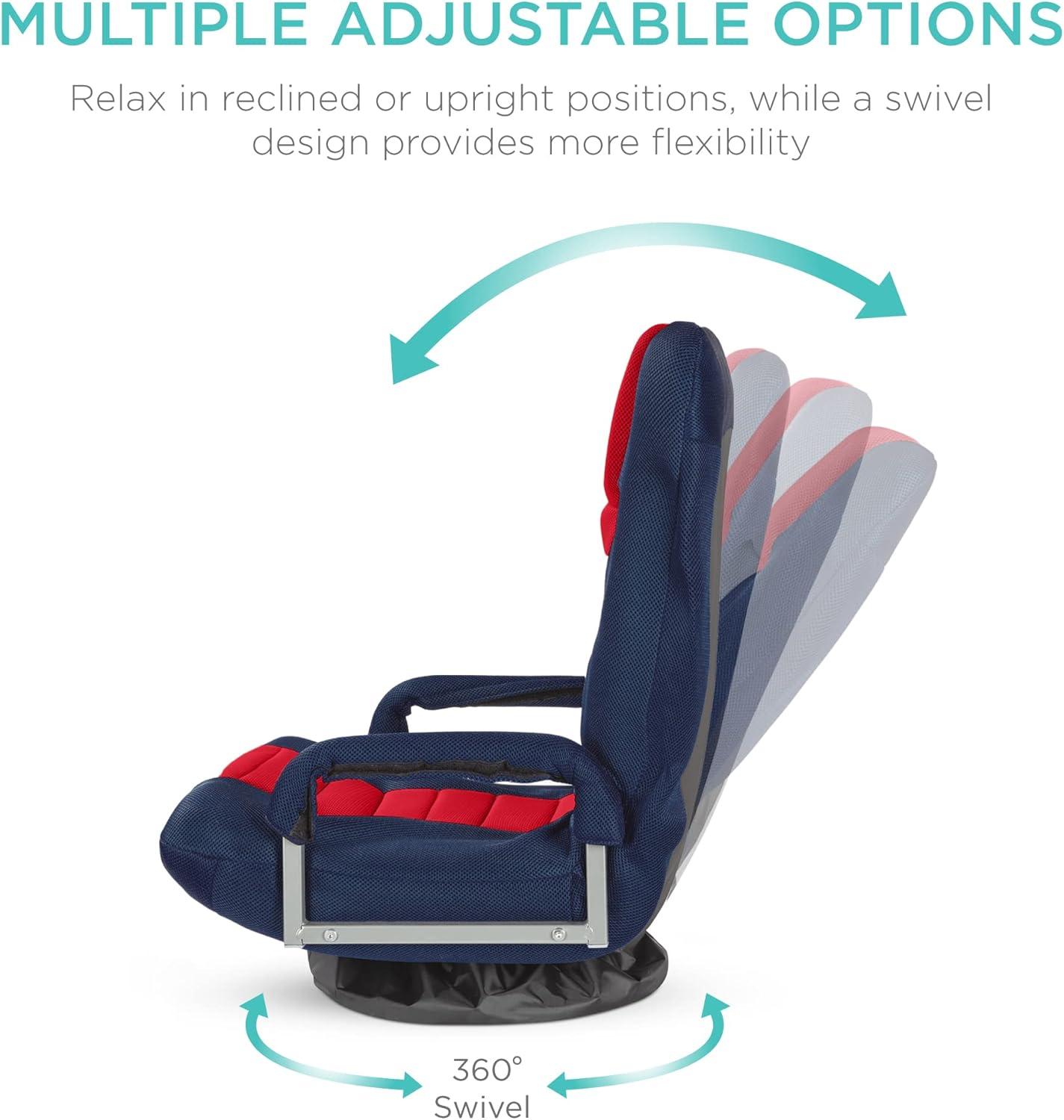 Best Choice Products 360-Degree Swivel Gaming Floor Chair w/ Armrest Handles, Foldable Adjustable Backrest - Blue/Red