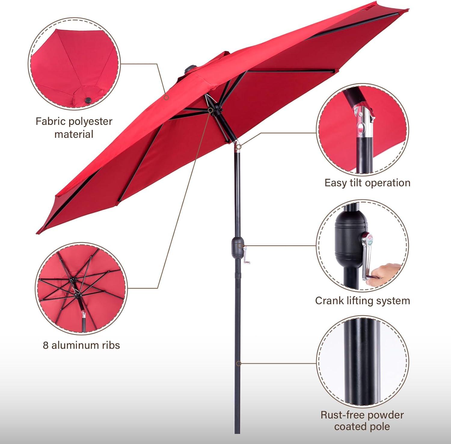 9 Ft Patio Umbrella with Crank System and Tilting Feature - UV Resistant Polyester Fabric - Red