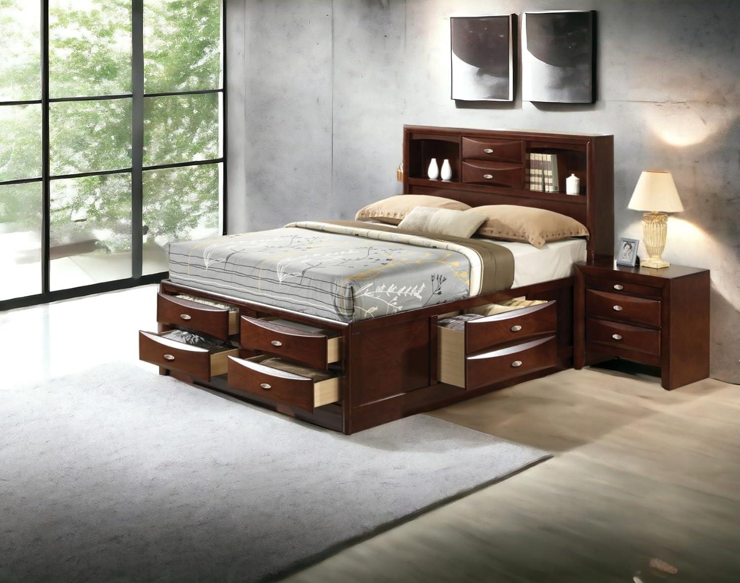 Ireland 91" Queen Bed Espresso - Acme Furniture: Brushed Nickel Hardware, Platform Storage, Microfiber Upholstery