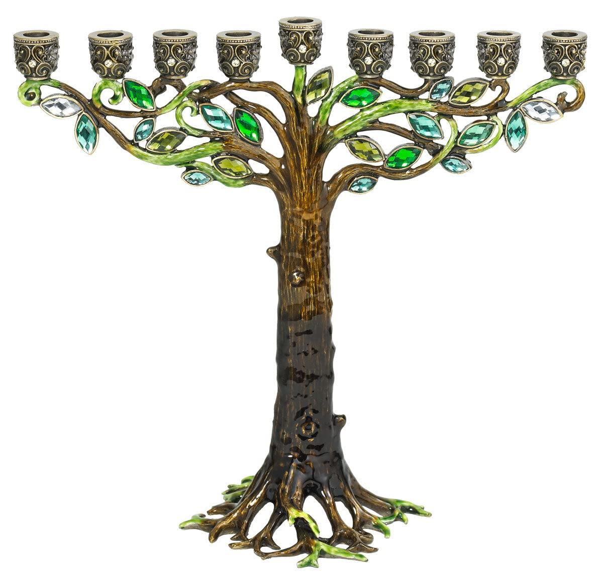 Judaica Jewish Olivia Riegel Hanukkah Chanukah Tree of Life Menorah with Swarovski Crystals