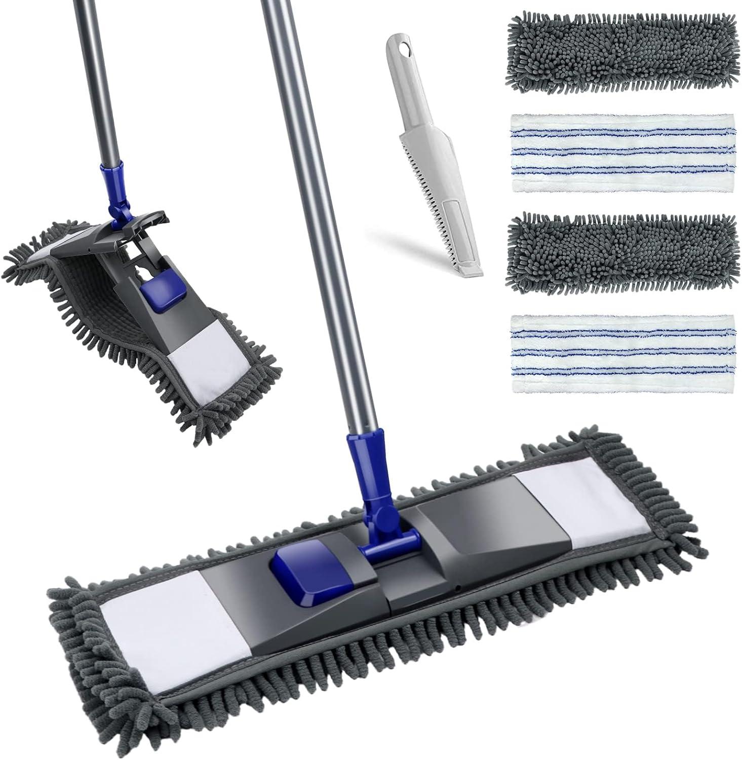 Gray Microfiber Flat Mop with Washable Pads for Hardwood Floors