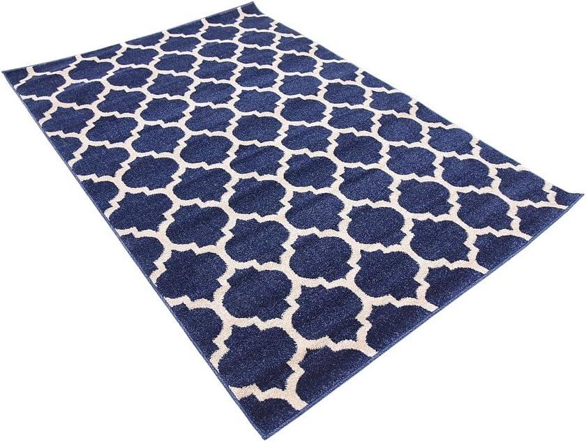 Unique Loom 4' 1 x 6' 1 Trellis Philadelphia Dark Blue Area Rug
