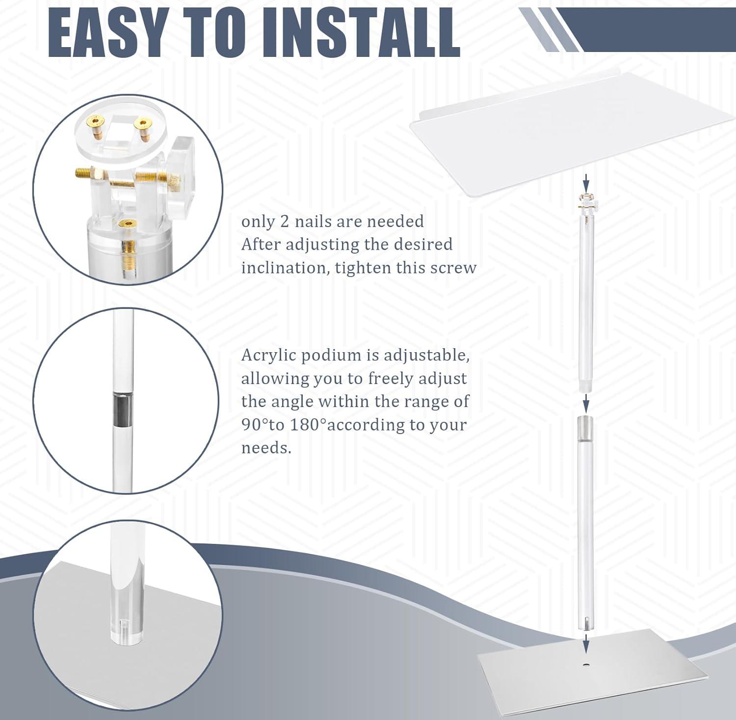 Clear Adjustable Acrylic Podium Stand with Metal Base