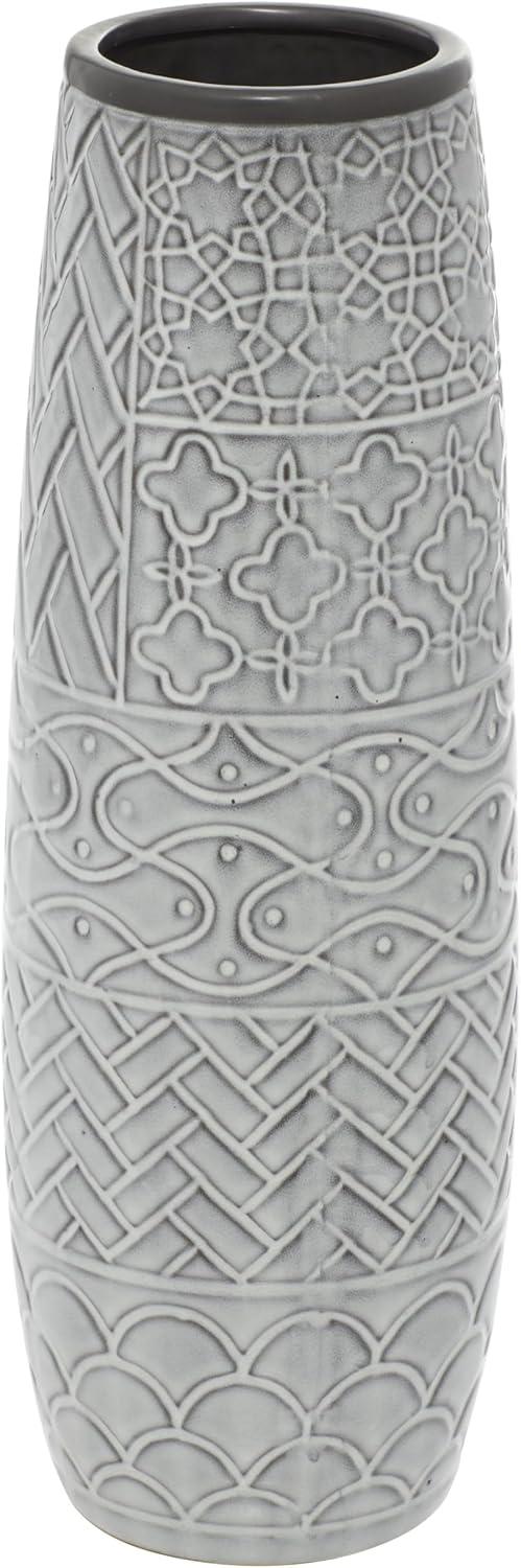 DecMode 16" Gray Ceramic Vase with Varying Patterns