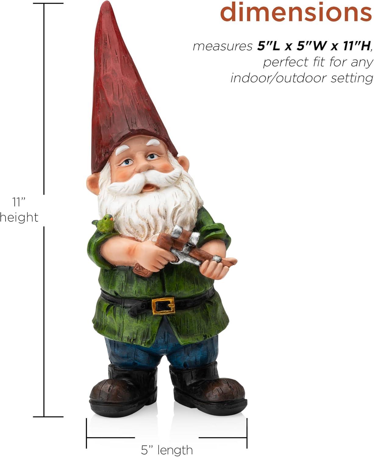 11" Green Polyresin Hunting Garden Gnome Statue