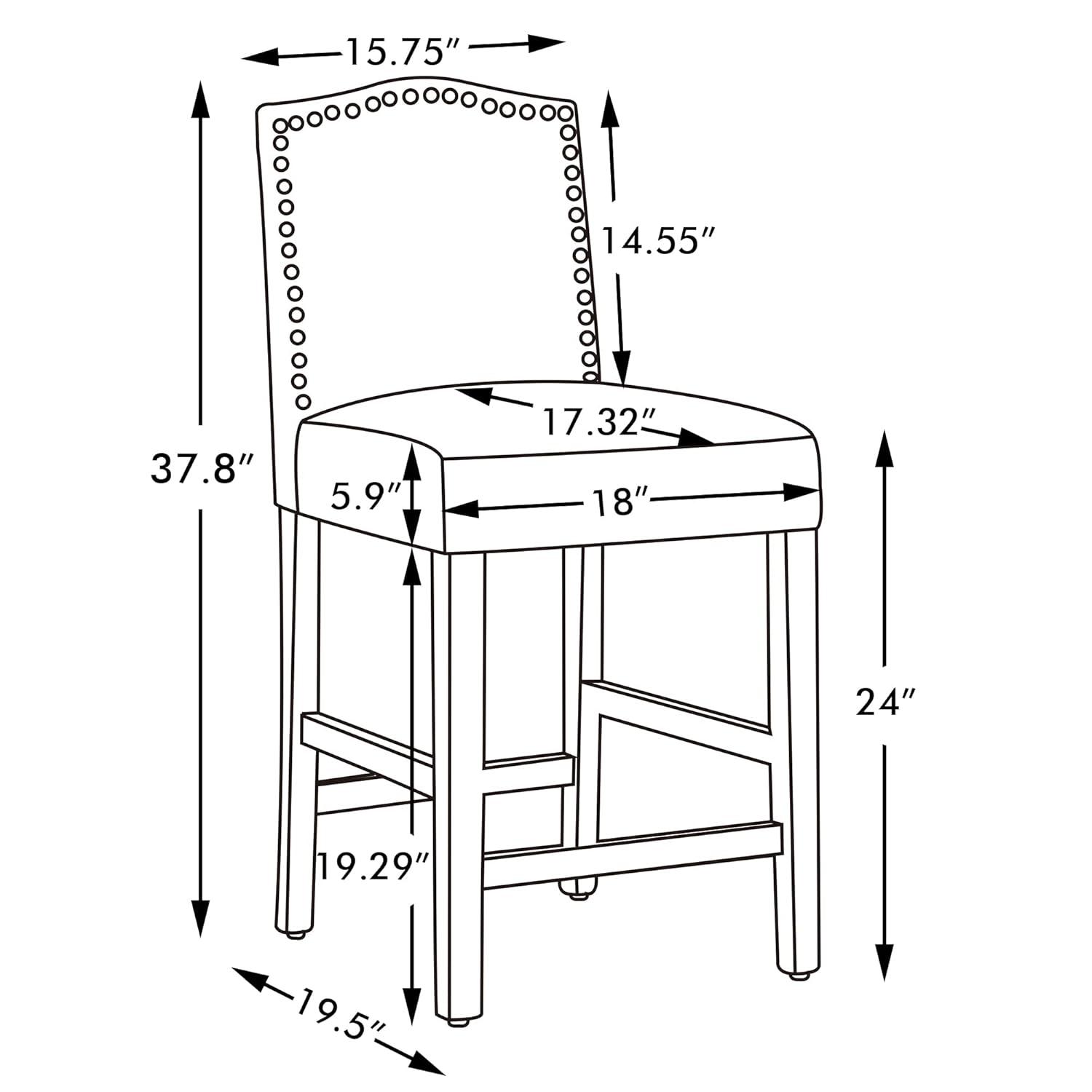 GOTMINSI Bar Stools 24 Inches Upholstered Barstool Grey Counter Height Barstool with Antique Gold Nail Heads Solid Wood Set of 2 Bar Chairs