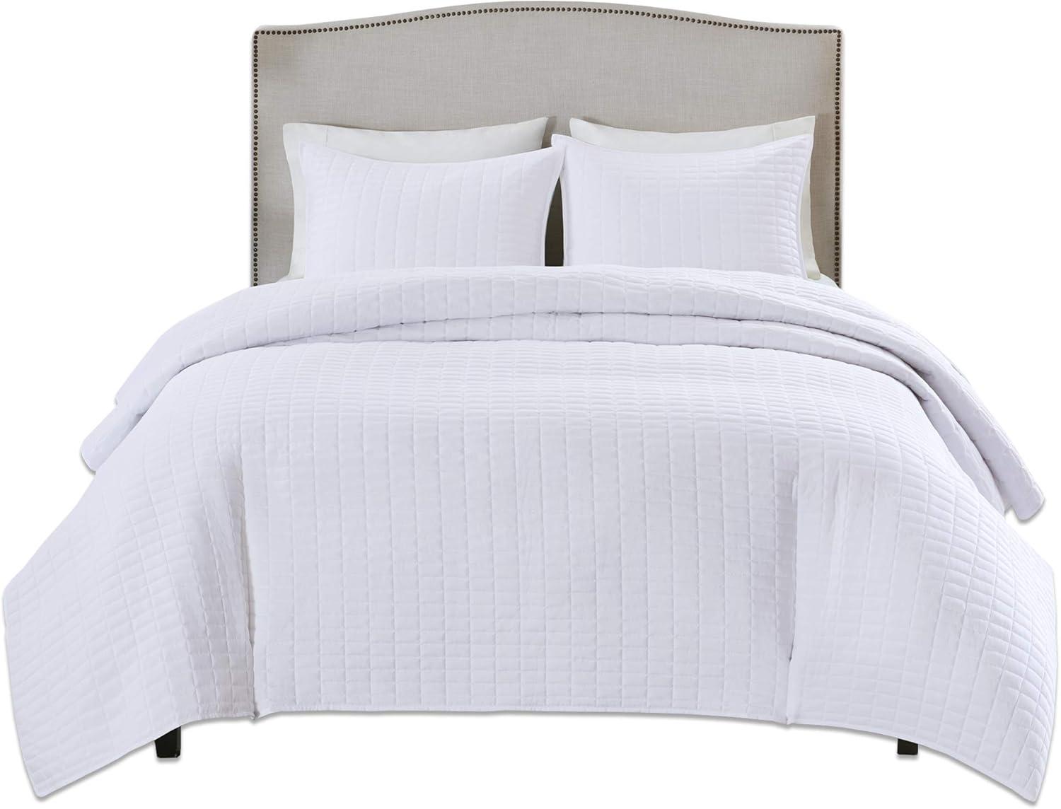 Comfort Spaces Kienna Solid Microfiber Reversible Quilt Set, Twin/Twin XL, White, 2 Piece