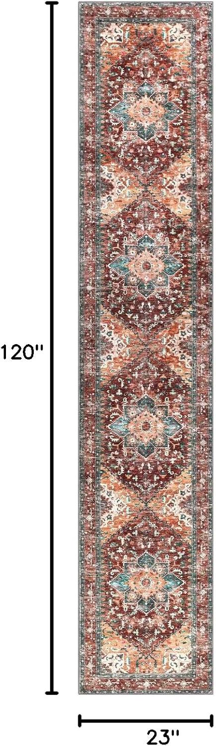 Yamaziot Washable Runner Rug, 2x10 Non-Slip Boho Vintage Hallway Rug Runner with Rubber Backing, Stain Resistant Distressed Carpet Runner for Bedroom, Kitchen, Laundry, Entrance