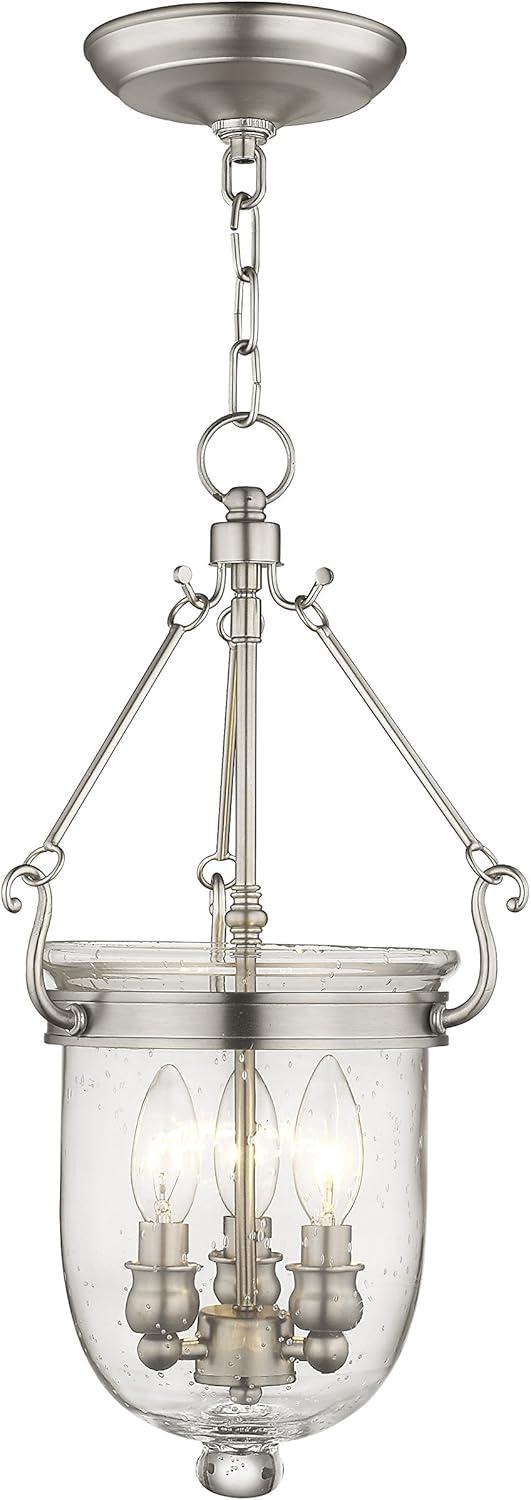 Jefferson Brushed Nickel Seeded Glass 3-Light Chain Lantern