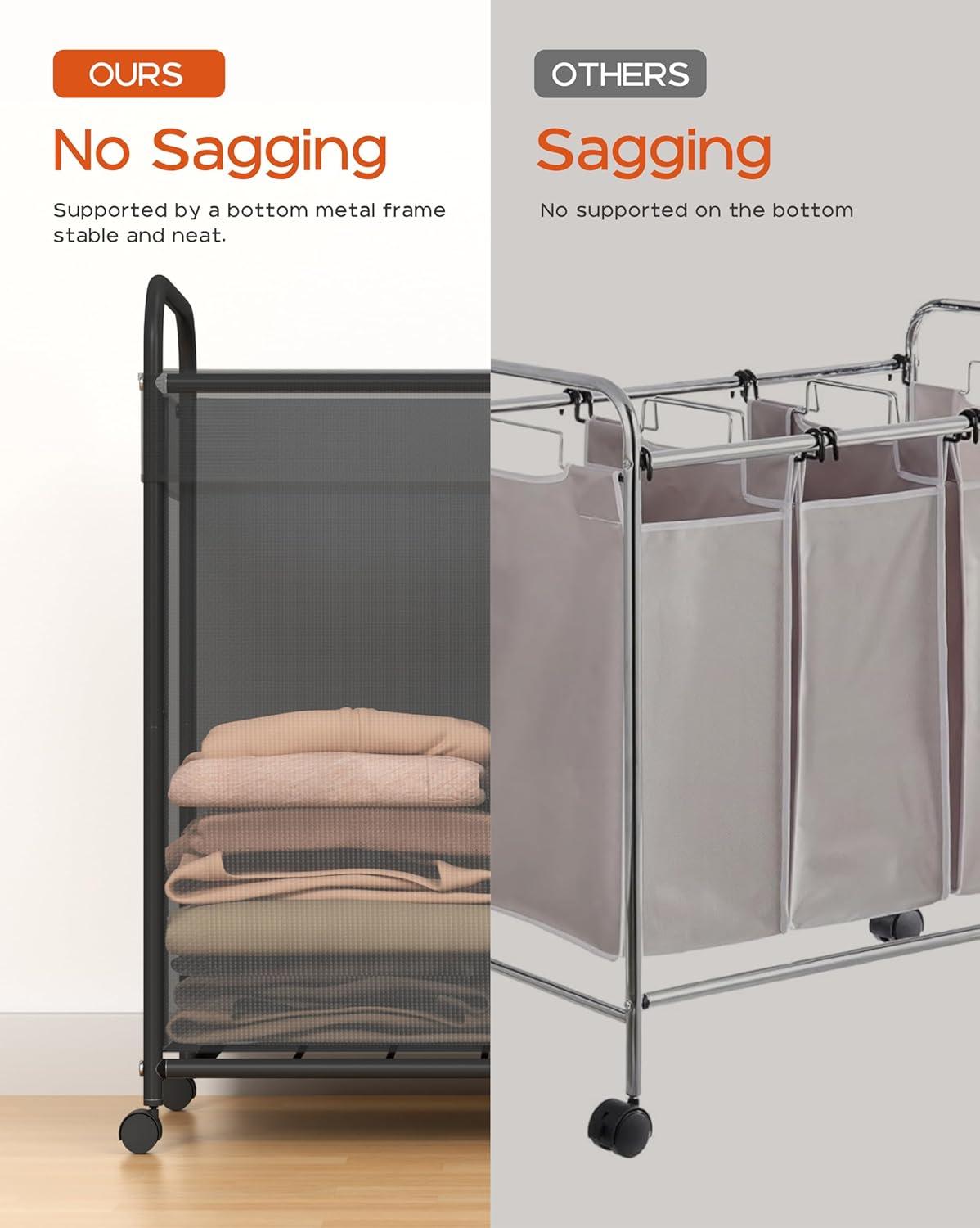 Laundry Basket with Wheels, Rolling Laundry Hamper, Laundry Sorter with Removable Liner, Steel Frame with Handle, 80L, 19.7 x 13 x 25.2 Inches, Black, LHC100B01