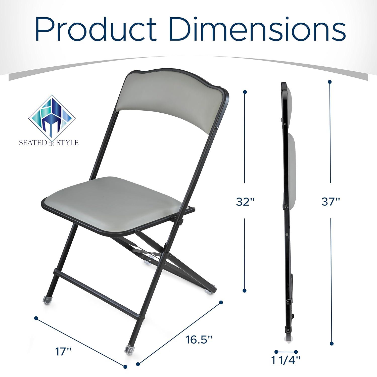 4 Pack Folding Chairs with Leather Padded Cushion Seats & Durable Metal Frame, Comfortable, Foldable, Portable, Commercial Event Seat, Indoor Outdoor for Parties, Home, Office, Black