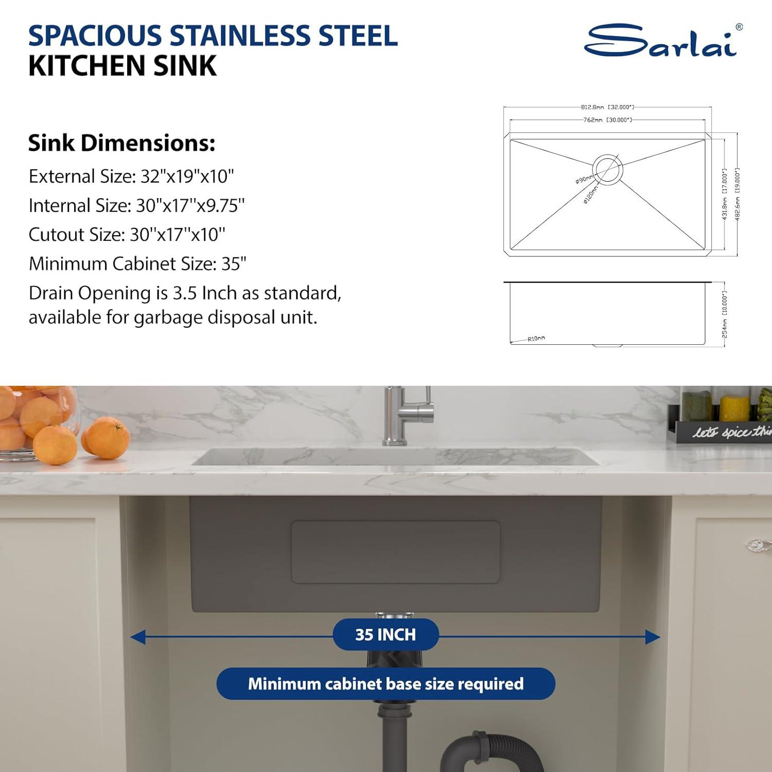 Sarlai 27 Undermount Kitchen Sink - 27 x 18 Kitchen Sink Undermount Single Bowl 16 Gauge Stainless Steel Under Counter Kitchen Sinks Round Corner Basin