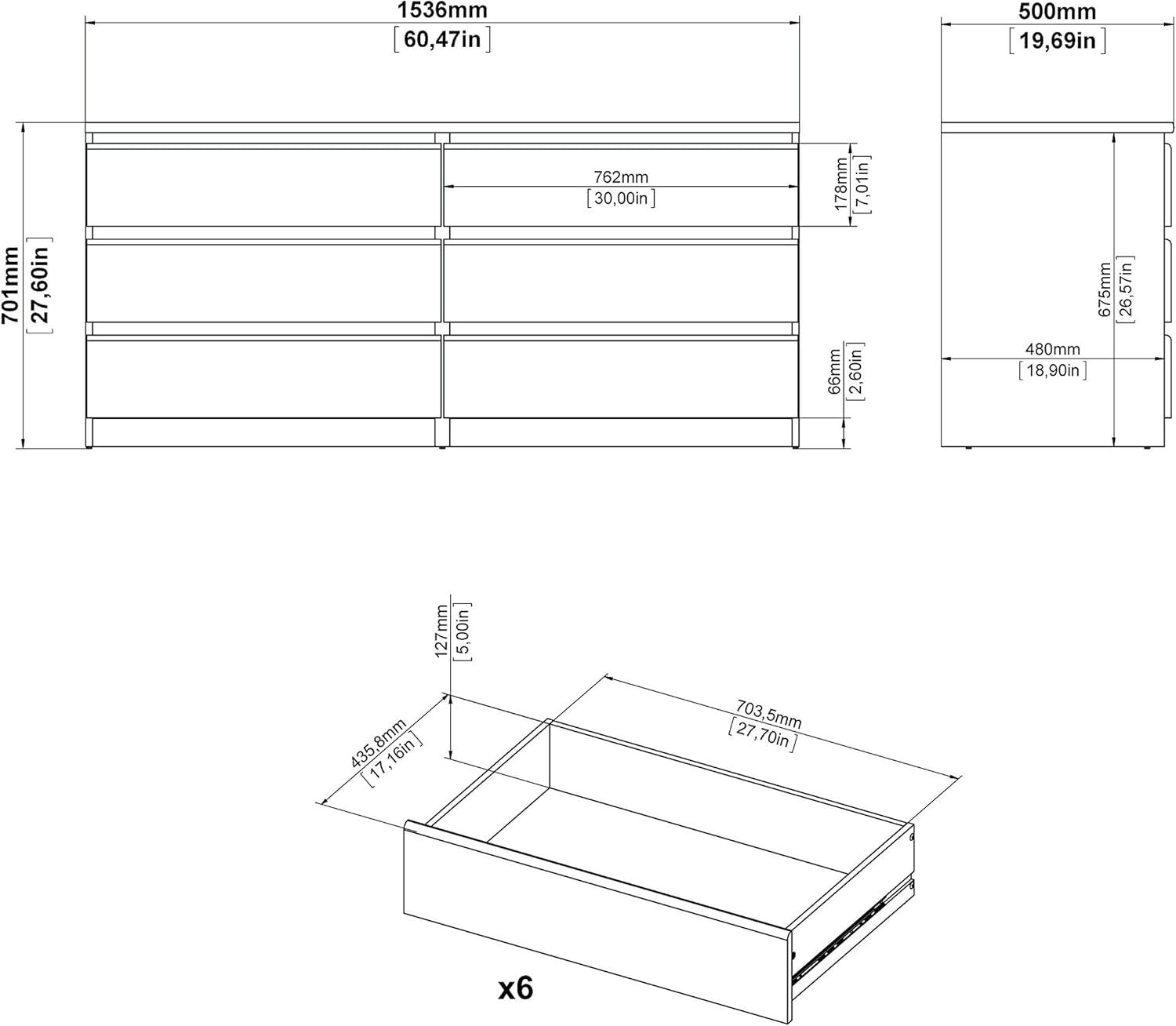 Tvilum,Scottsdale 6 Drawer Double Dresser, Black Matte
