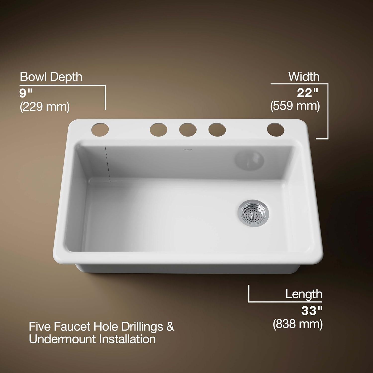 Riverby 33" x 22" x 9-5/8" Under-Mount Single-Bowl Kitchen Sink with Accessories