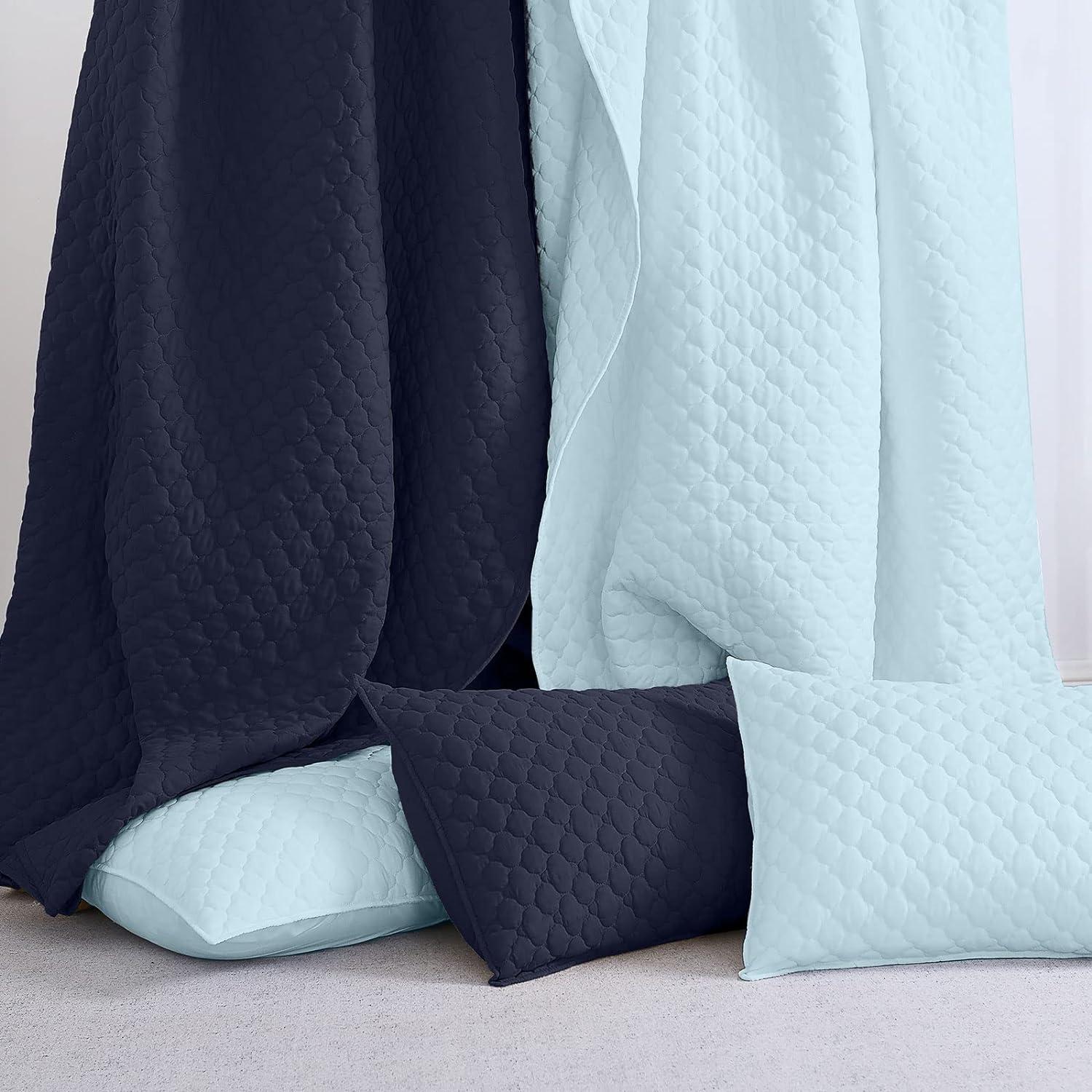HORIMOTE HOME Quilt Twin Size Aqua Blue, Lightweight Quilt for Summer Ultra-Soft Microfiber Modern Style Quilted Clouds Pattern Bedspread Quit Set 2 Pieces (1 Quilt and 1 Pillow Sham)