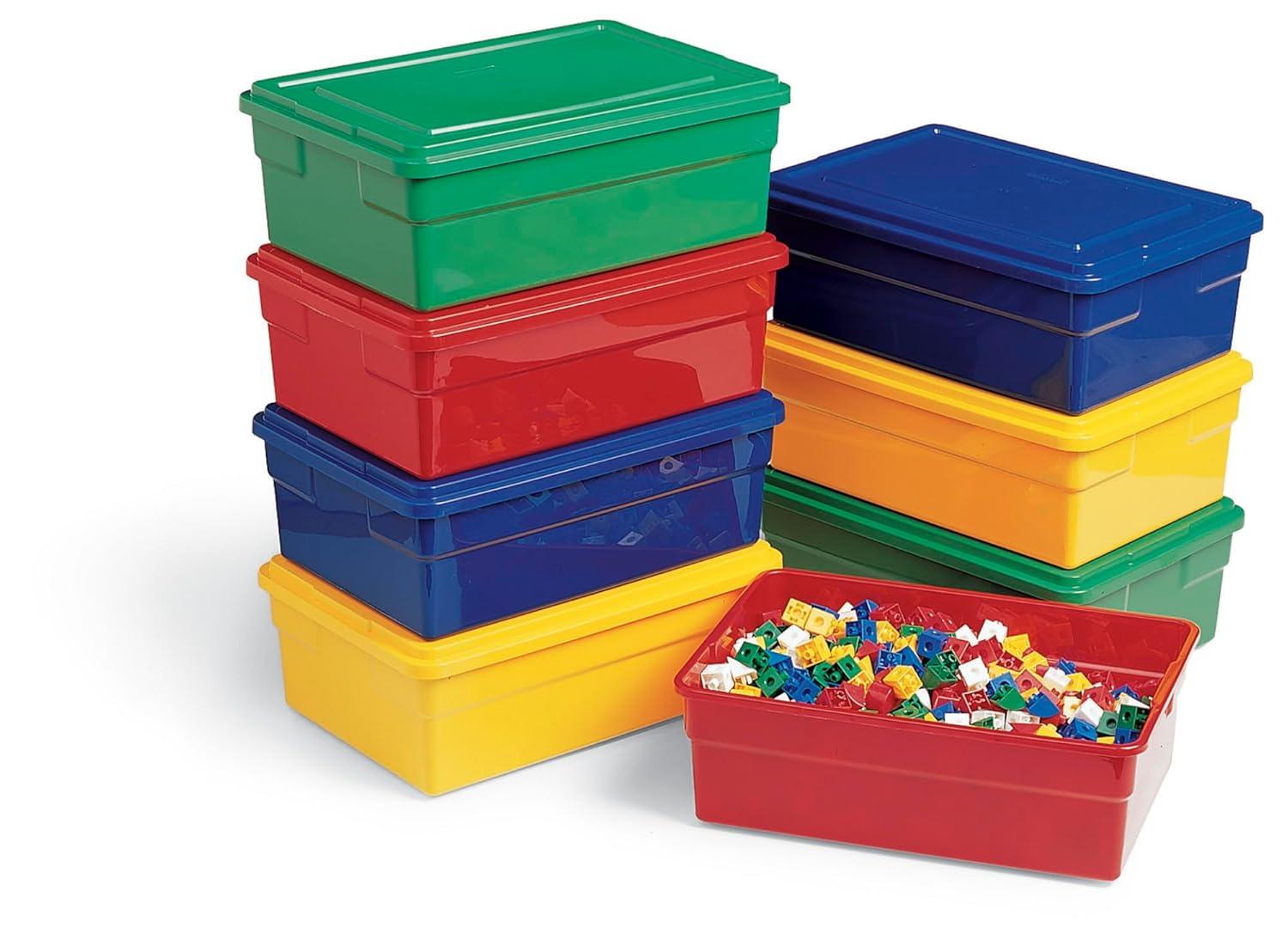 Red Stackable Plastic Kids Storage Box with Lid, 16 x 11 x 6 Inches