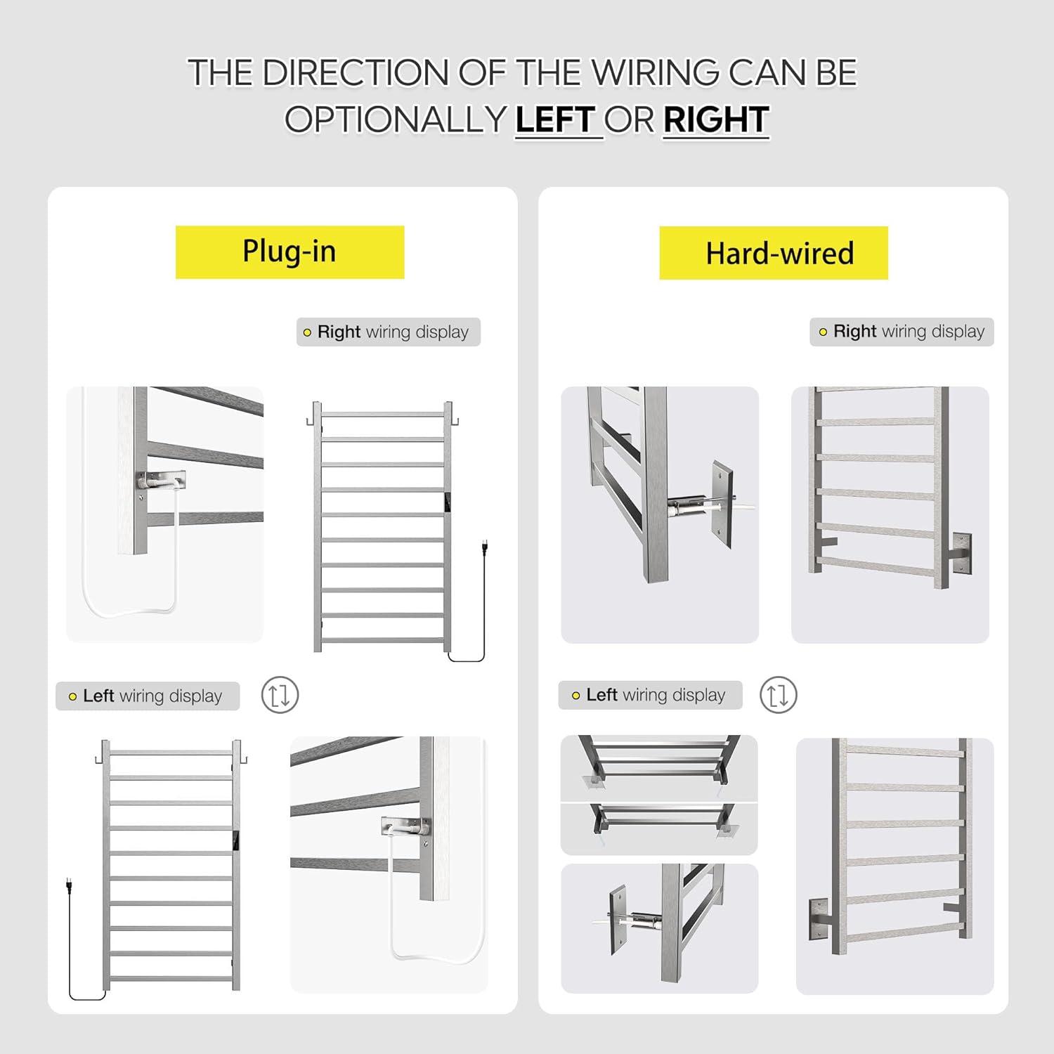 P&Bhusri Towel Warmer, 10-Bar Heated Towel Rack for Bathroom, Electric Towel Warmer with Timer & Temperature Multi-Level Adjustments, Brushed, Plug-in/Hard-Wired