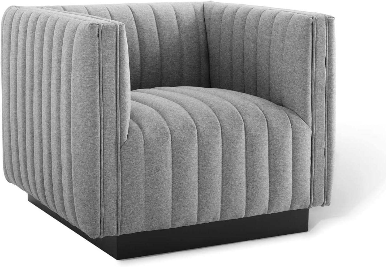 Elegant Light Gray Velvet Wood Base Accent Chair