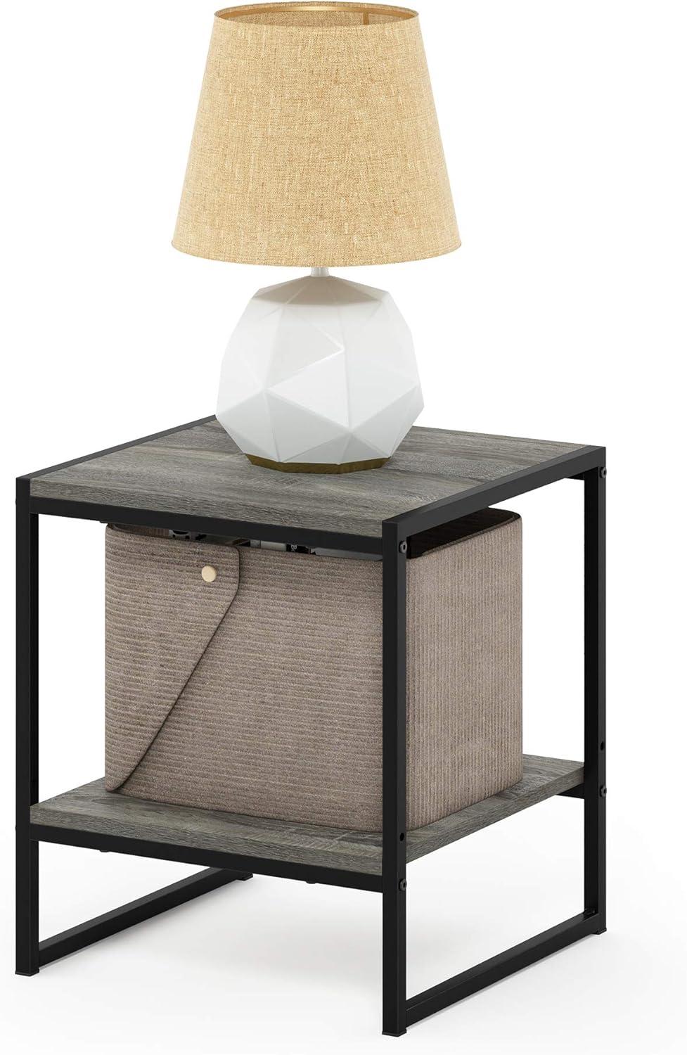 French Oak Grey 2-Tier Wood and Metal End Table