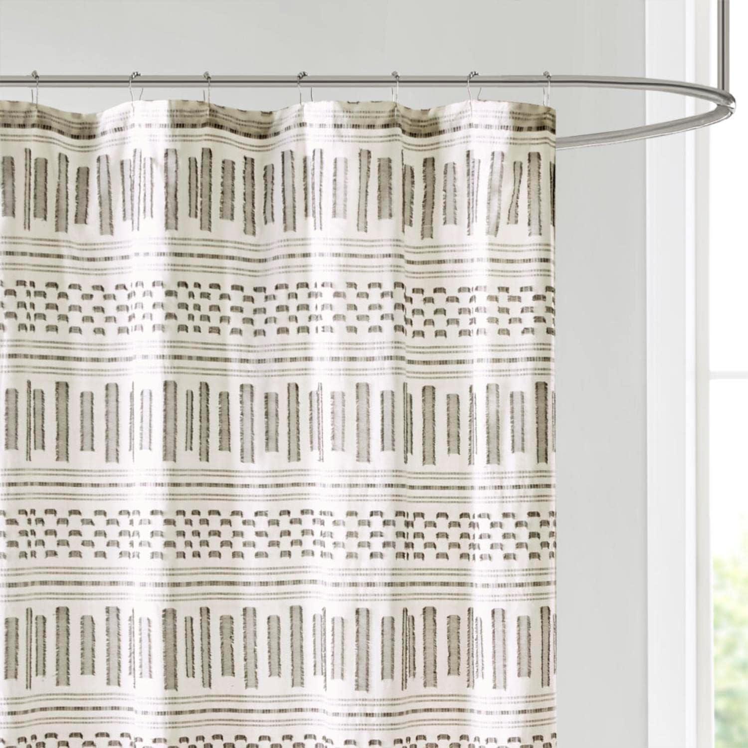 72"x72" Rhea Cotton Jacquard Shower Curtain Ivory/Charcoal - Ink+Ivy