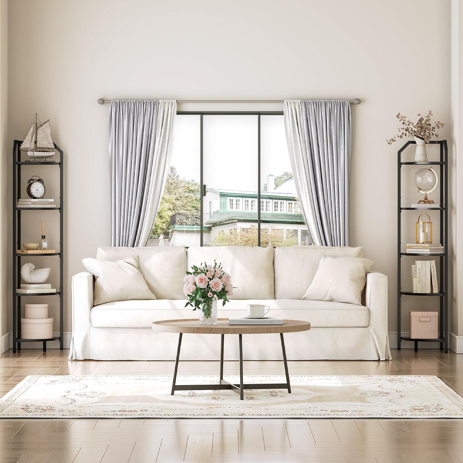 HOOBRO 5-Tier Corner Shelf Stand, Black Corner Bookshelf, Tempered Glass Shelves, Bathroom Organizer, Corner Plant Stand, for Living Room, Study, Balcony, Home Office, Modern Style, Black BK15CJ01