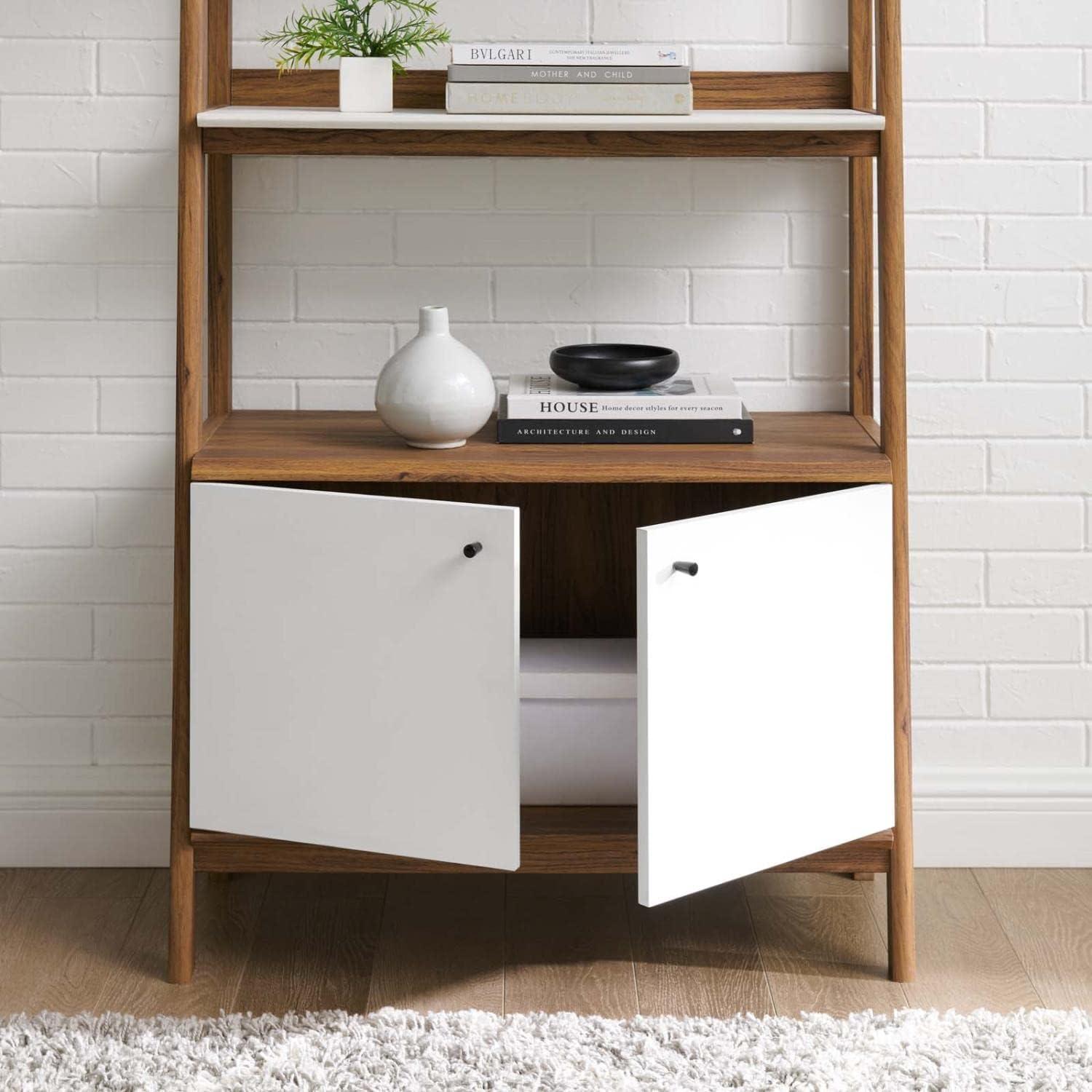 Modway 71" Bixby Bookshelf Display White/Walnut: Modern Arched Design, 4-Tier Storage, Metal Hardware