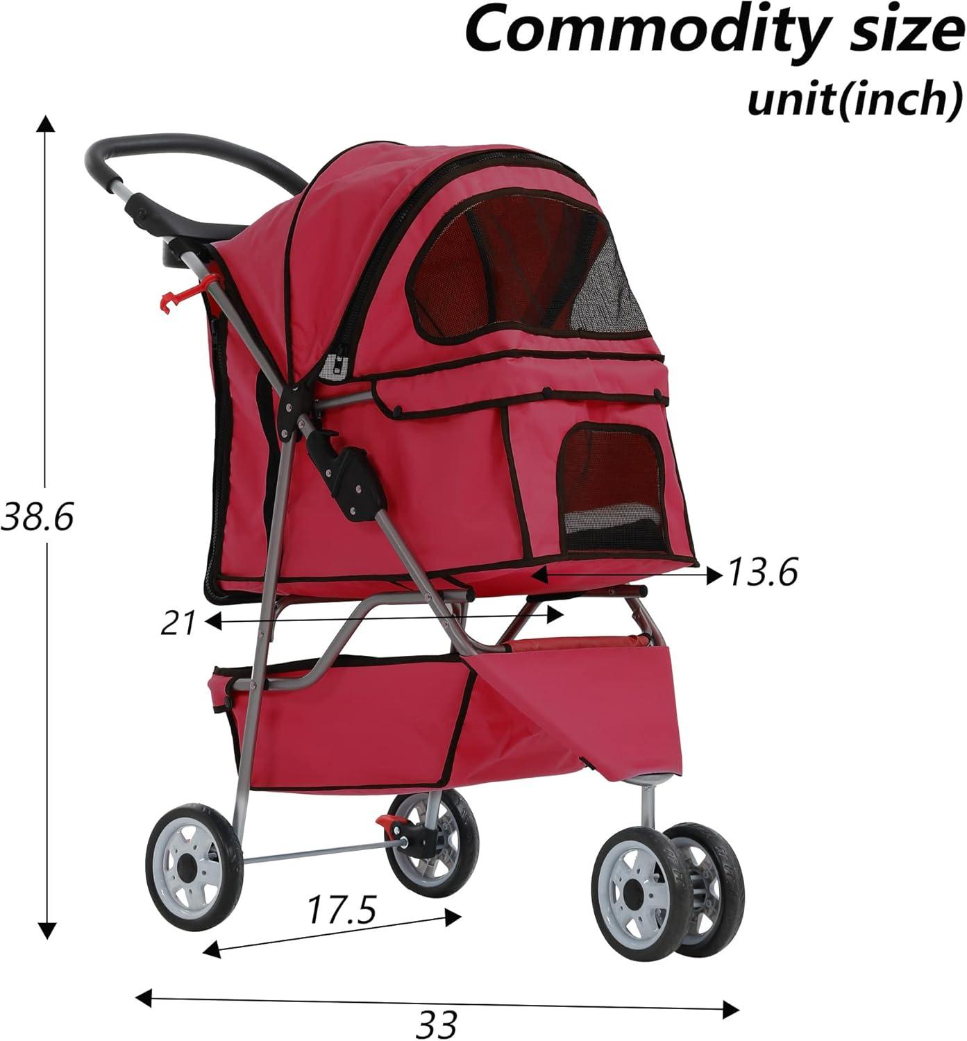 ToccoLeggero Pet Stroller Foldable Dog Stroller 3-Wheel Durable Cat Jogger Stroller For Small And Medium Dogs Cats With Washable Liner Storage Basket Cup Holder