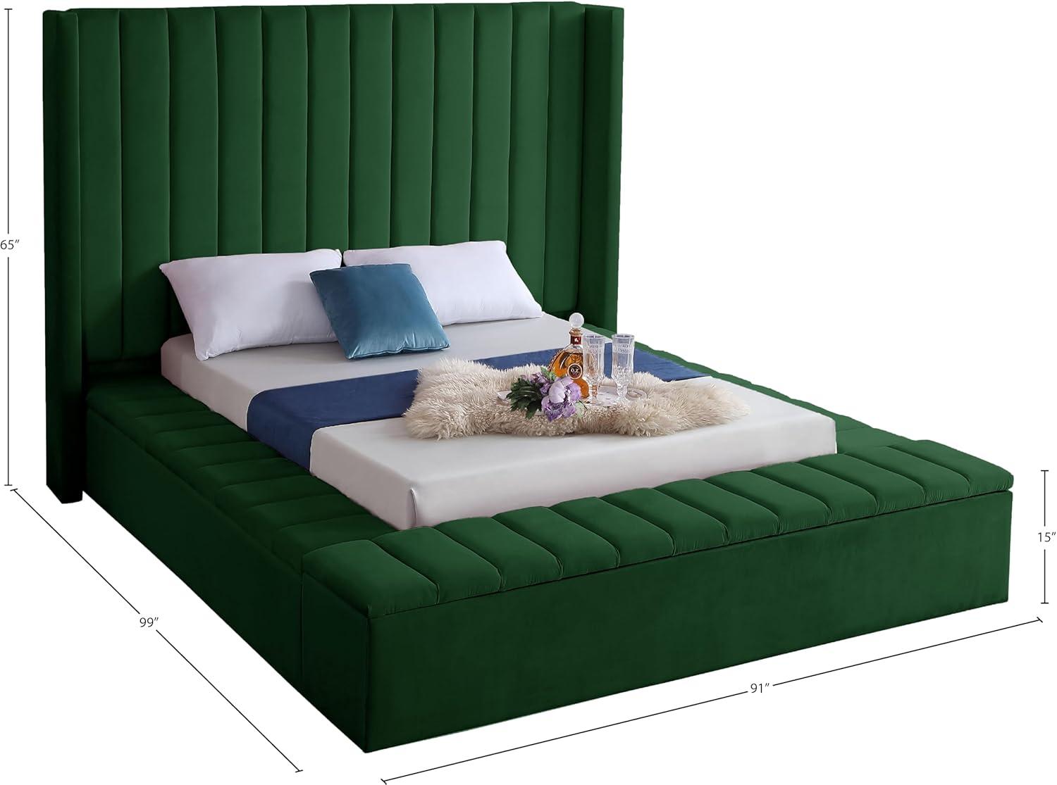 Meridian Furniture Kiki Solid Wood and Velvet Queen Bed in Green