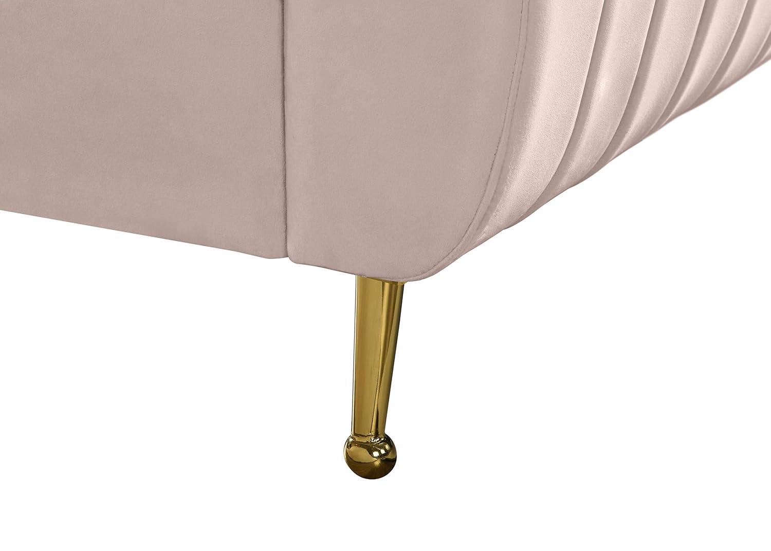 Meridian Furniture Zara Contemporary Queen Bed with Gold Legs and Slats, Pink Velvet